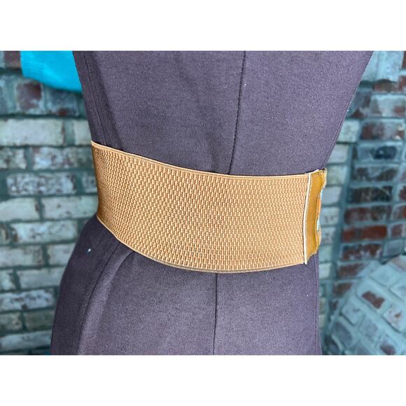 elastic belt boho embroidered braided orange brown white - Picture 6 of 7